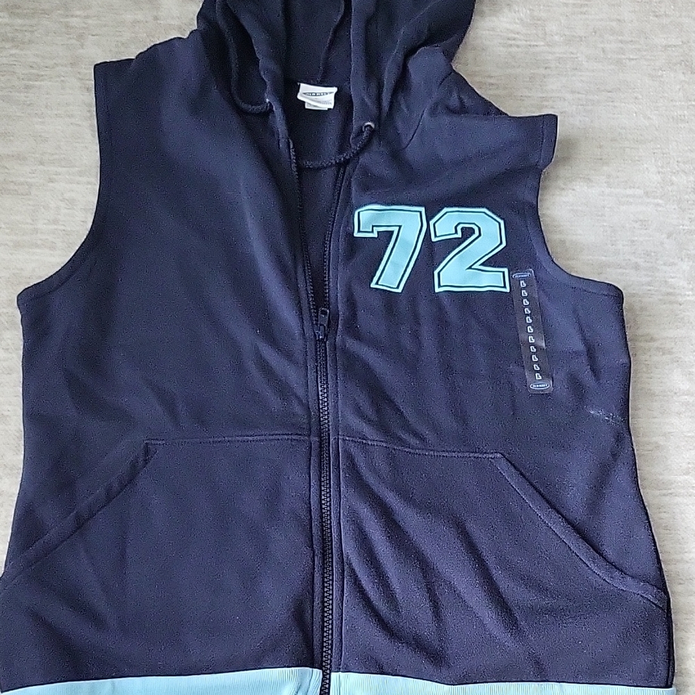 Old Navy Navy Blue Hooded Vest with Sky Blue Details - Picture 1 of 3